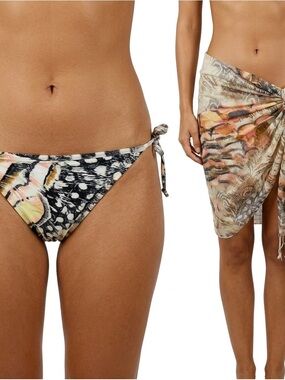 Ultra Rare Archival Roberto Cavalli 2004 Animal Print Bikini Bottom & Sarong S